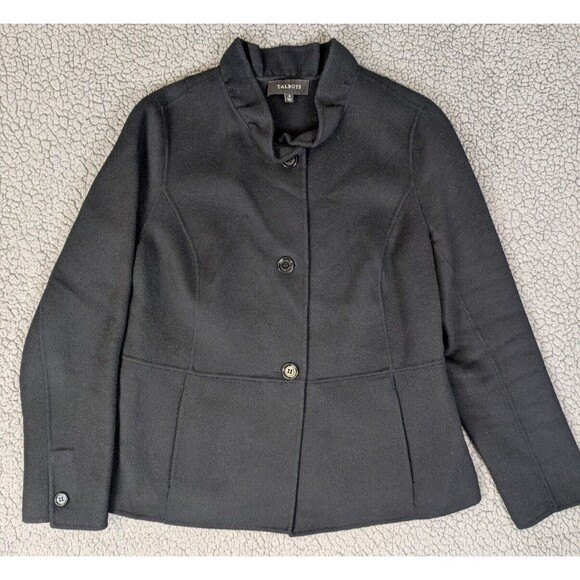 Talbots Women’s Wool Black Felted Ruffle Edge Blazer Jacket Preppy Classic Sz 8 - Picture 1 of 10